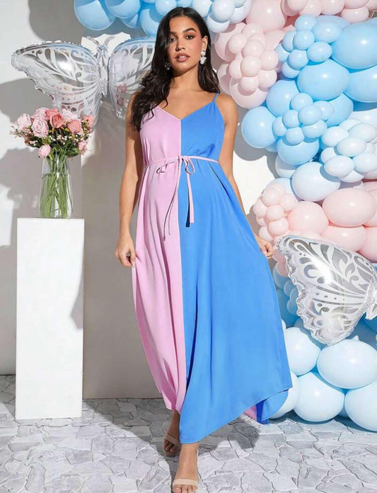 Blue and Pink Maternity Sleeveless Dress