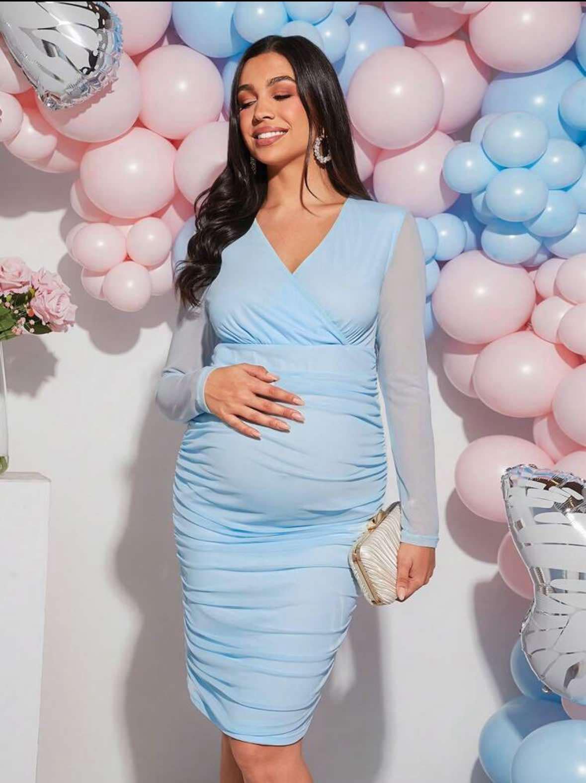 Maternity V-Neckline Gender Reveal Dress
