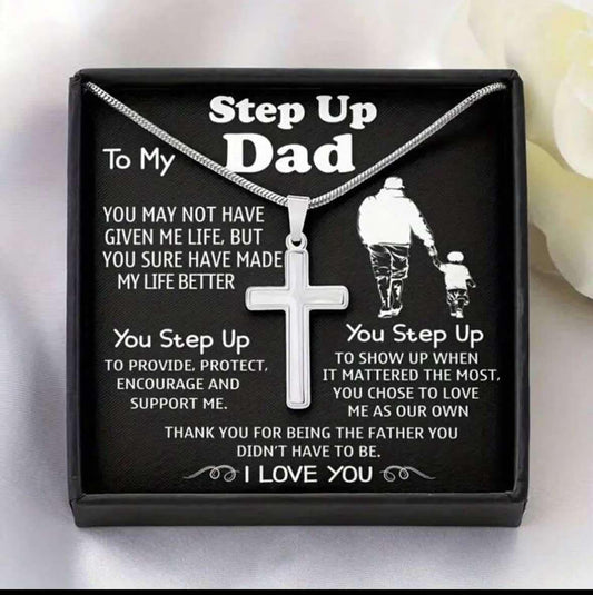 Step Up Dad Cross Necklace