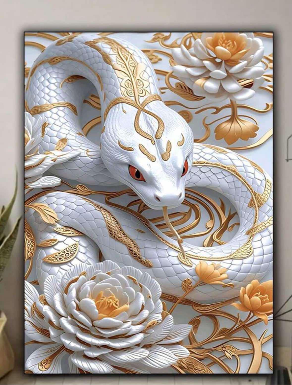 White and Gold Snake Diamond Painting