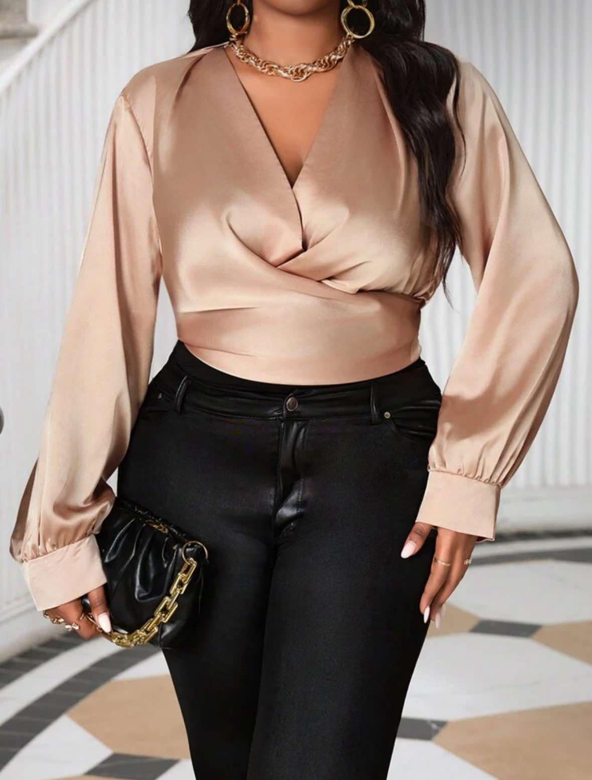 Curve Silk Vneck Cropped  Blouse