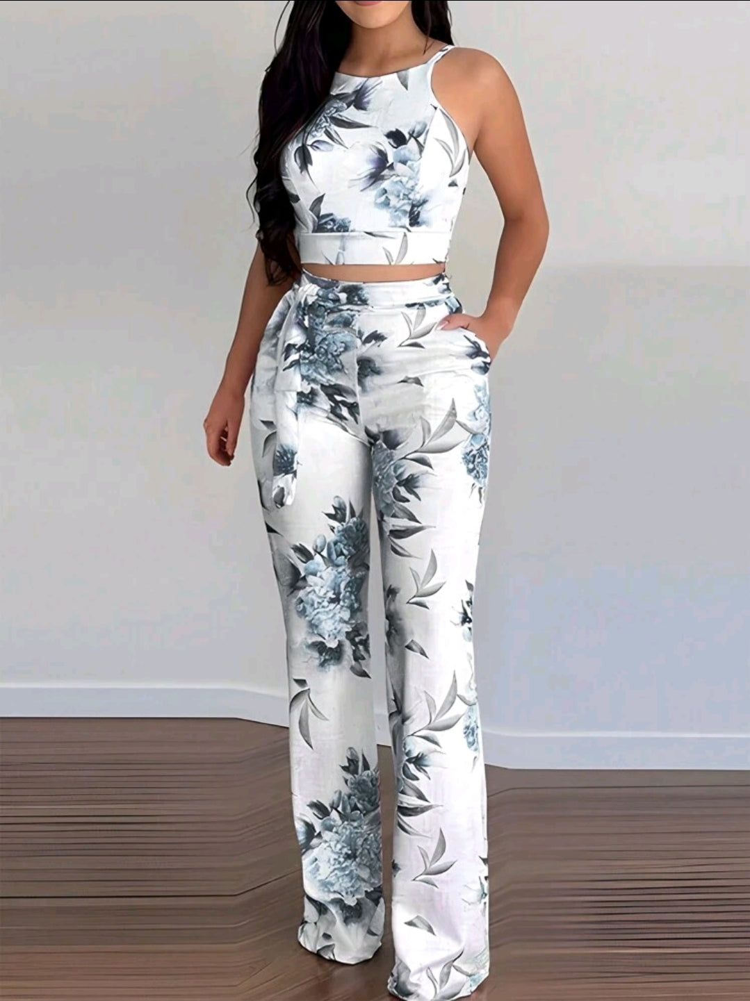 Floral Print Cami Crop and Bottoms Set