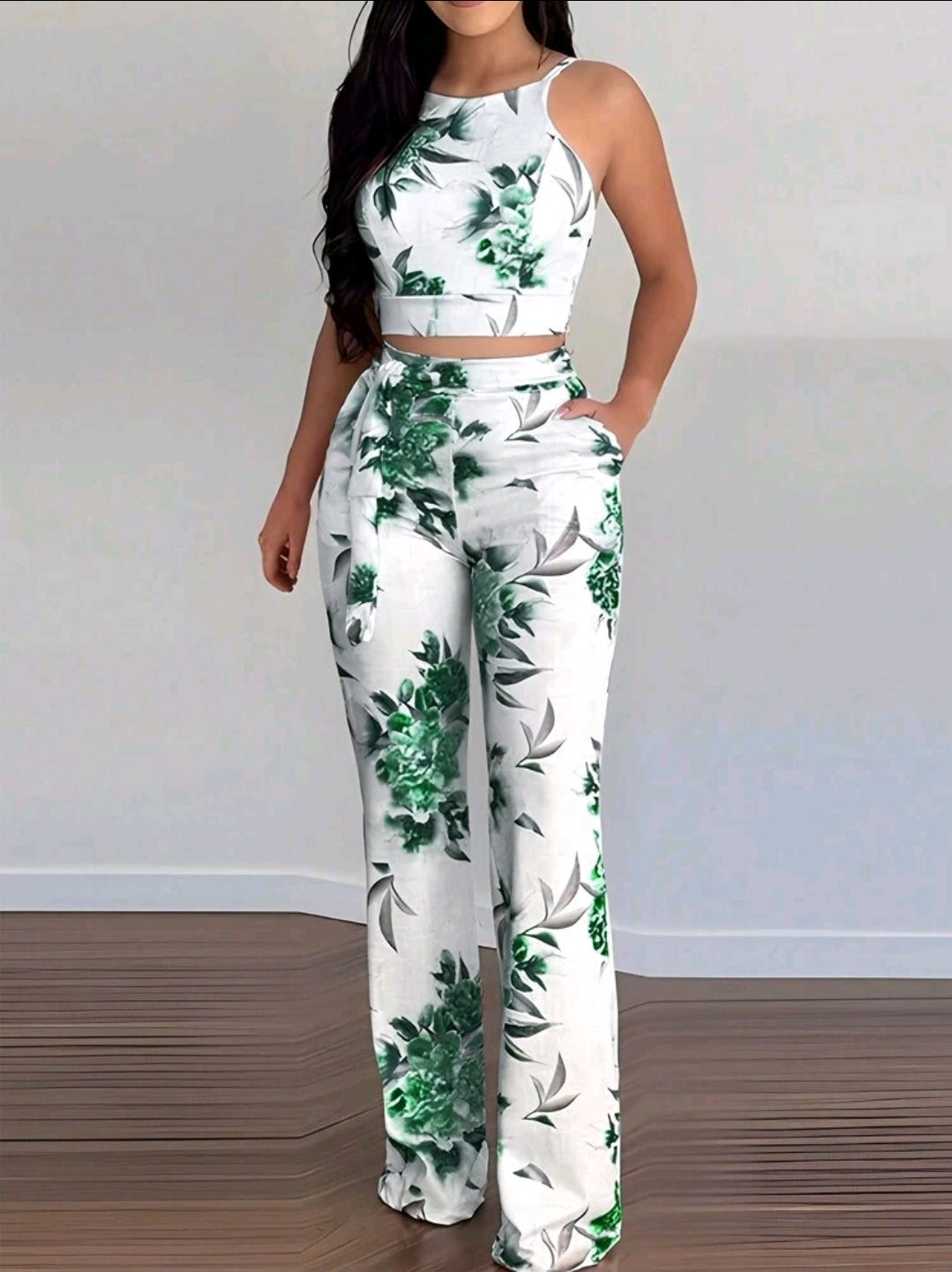 Floral Print Cami Crop and Bottoms Set