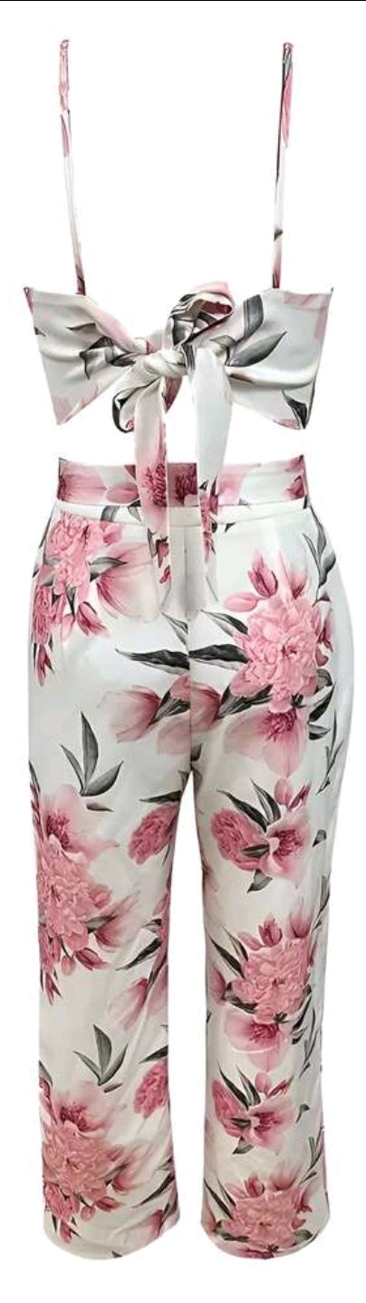 Floral Print Cami Crop and Bottoms Set