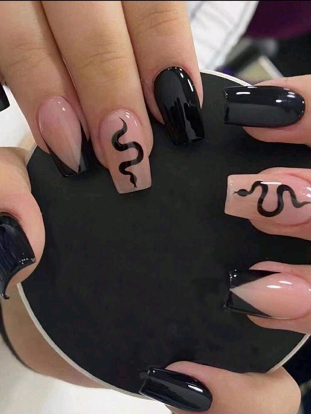 Pink and Black Snake Nails