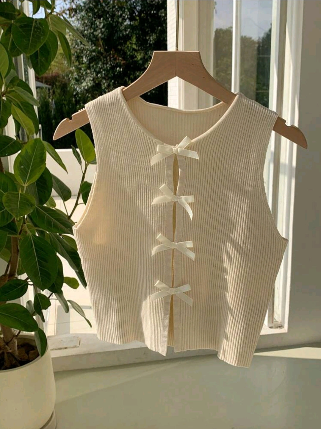 Beige Sleeveless Sweater Top