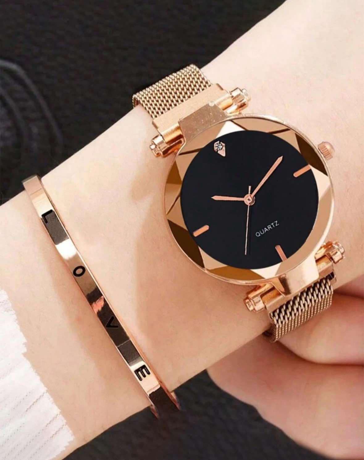 2 Piece Rose Gold Girls Love Bracelet And Watch