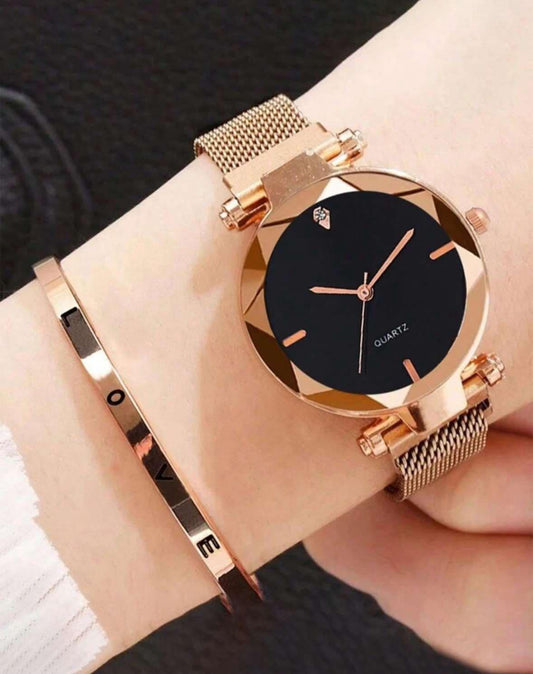2 Piece Rose Gold Girls Love Bracelet And Watch